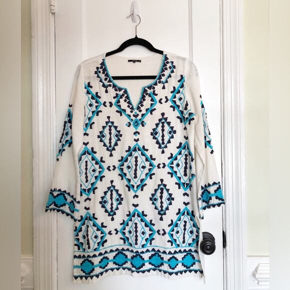 Azulu Blue Embroidered Tunic Top Small - Picture 1 of 9